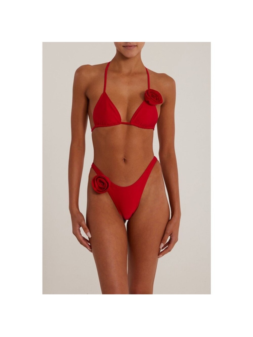 NWT 3 piece SAME Red Floral Accent Bikini Set